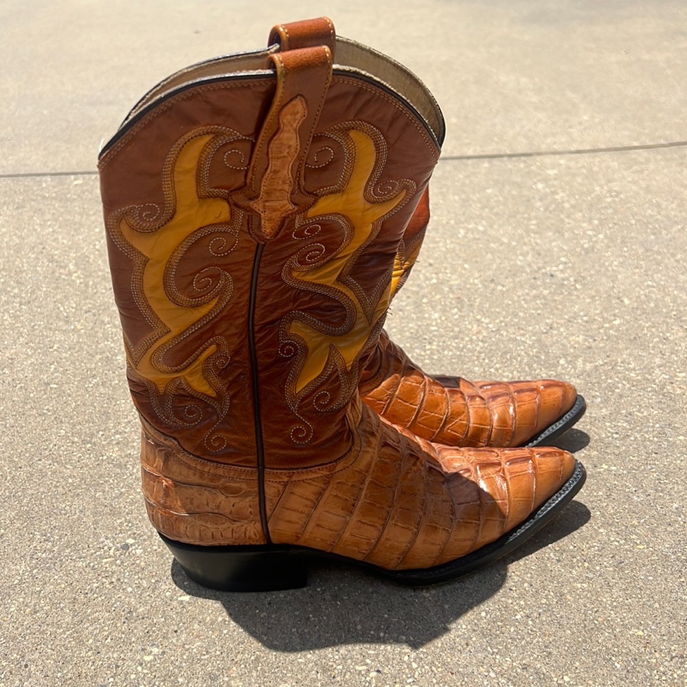 Rudel Western Boots Orange and Tan Alligator Cowgirl Boots